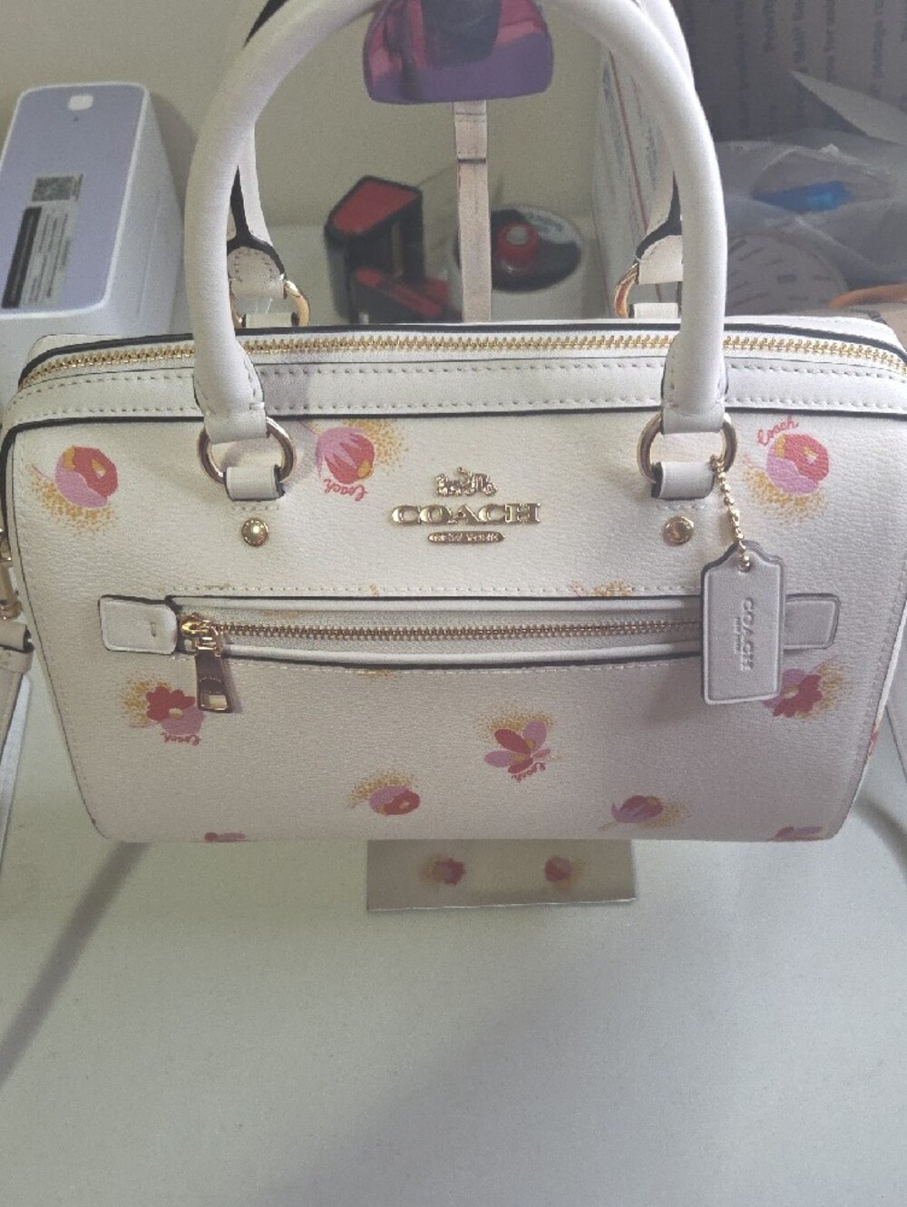 Coach Rowan Cream Floral Mini Satchel with Crossbody Strap - Picture 3 of 8